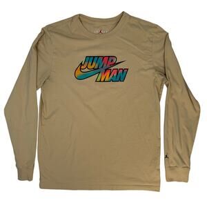 Nike Jordan Jumpman Logo Long Sleeve Tan T-Shirt Men’s Medium 100% Cotton